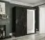 Armoire moderne avec une porte miroir Etna 85, Couleur : Noir mat / Marbre noir - Dimensions : 200 x 180 x 62 cm (h x l x p), avec 10 compartiments et deux tringles à vêtements