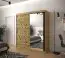 Armoire avec porte miroir Dom 91, Couleur : Chêne Artisan / Noir mat - Dimensions : 200 x 180 x 62 cm (h x l x p), avec 10 compartiments et deux tringles à vêtements