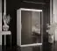 Armoire moderne à portes coulissantes avec une porte miroir Liskamm 30, Couleur : Blanc mat / Noir mat - Dimensions : 200 x 120 x 62 cm (h x l x p), avec cinq casiers et deux tringles à vêtements
