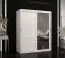 Armoire avec une porte miroir Liskamm 33, Couleur : Blanc mat - Dimensions : 200 x 150 x 62 cm (h x l x p), avec cinq casiers et deux tringles à vêtements