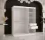 Armoire avec une porte miroir Liskamm 33, Couleur : Blanc mat - Dimensions : 200 x 150 x 62 cm (h x l x p), avec cinq casiers et deux tringles à vêtements