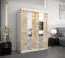 Armoire à portes coulissantes / Penderie Polos 03 avec miroir, Couleur : Blanc mat / Chêne de Sonoma - Dimensions : 200 x 150 x 62 cm (H x L x P)