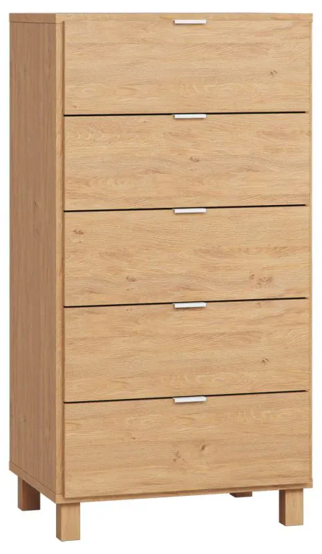 Commode haute Averias 05 | Finition chêne naturel | 5 tiroirs spacieux | 122 x 63 x 47 cm