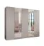 Armoire / 2 portes miroir / Couleur : Cachemire / 2,5 mètres de large / 3 compartiments / Poignées : Or / 3 tringles à vêtements / Dimensions : 250 x 52 x 202 cm / Soft-Close