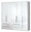 Armoire | 5 portes battantes | 4 tiroirs | 5 casiers | avec 3 tringles à vêtements | 227 cm de large | Couleur: Blanc Abbildung