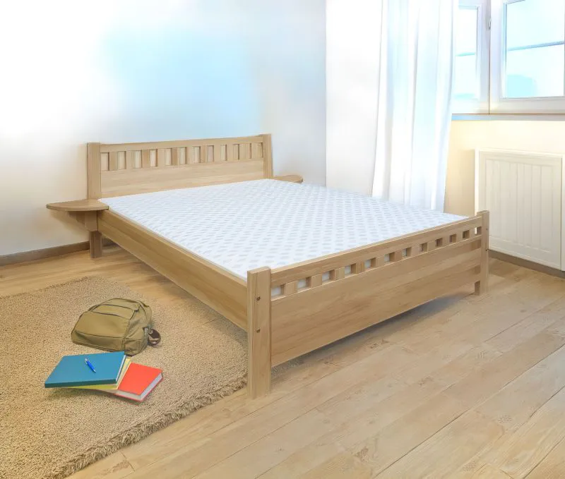 Lit junior en bois massif de hêtre naturel 108 | Sommier inclus | 160 x 200 cm | Design moderne