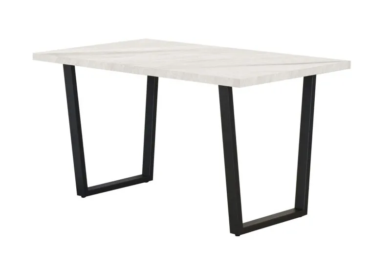 Table à manger Ourense 03 | Effet marbre blanc & pieds noirs | 140 x 80 cm | Design moderne et robuste