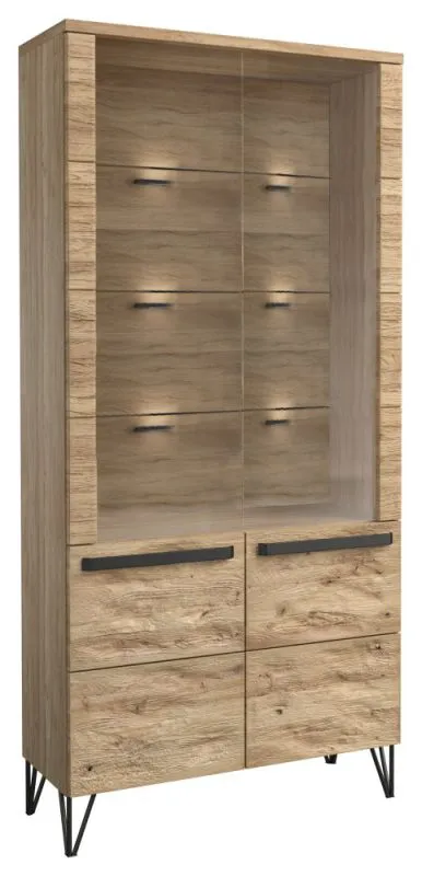 Vitrine Buzet 01 en chêne et noir | 201 x 94 x 40 cm | Design moderne et fonctionnel