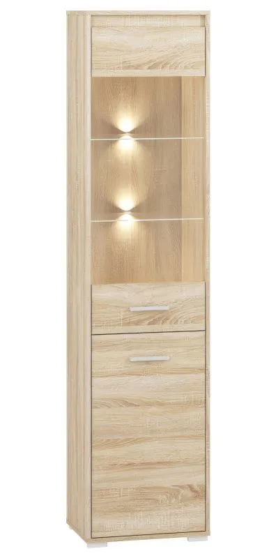 Vitrine Mochis 05, couleur : chêne Sonoma clair, avec 3 inserts de couleur - Dimensions : 200 x 48 x 34 cm (H x L x P), avec 2 portes et 5 compartiments