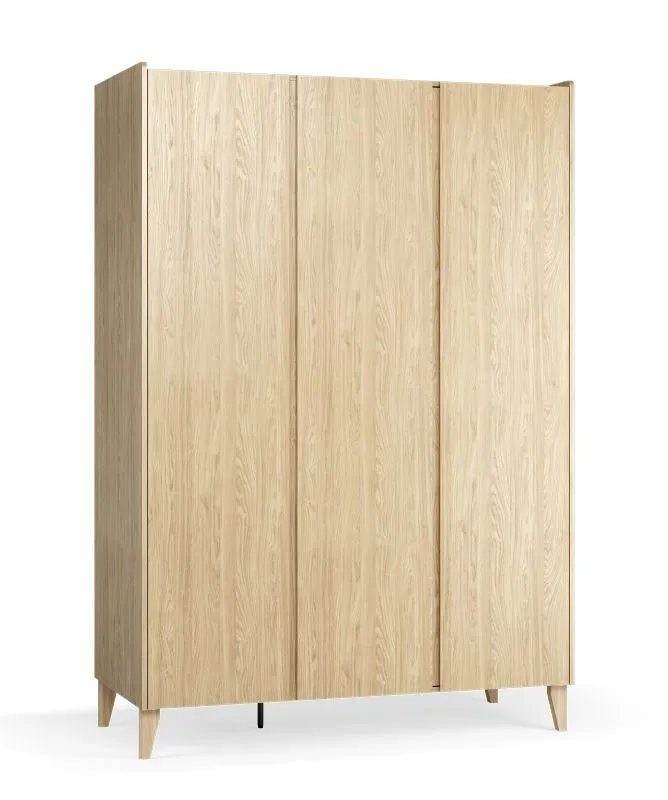 Penderie / Armoire à portes battantes / Couleur : chêne / 3 portes / incl. éclairage LED / Dimensions : 140 x 60 x 204 cm / Fonction Soft-Close / 2 tiroirs