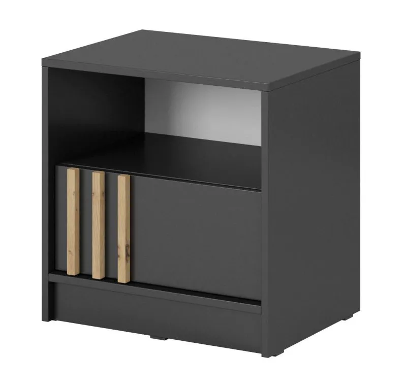 Table de chevet Leeds 35 en graphite | 1 tiroir, 1 grand compartiment | Lamelles chêne artisan | 52 x 51 x 38 cm | Bords ABS