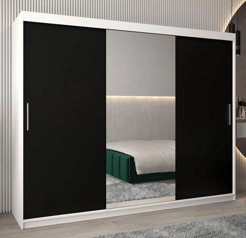 250 cm de large Armoire avec 10 casiers et 3 portes | Couleur: Blanc / Noir Abbildung