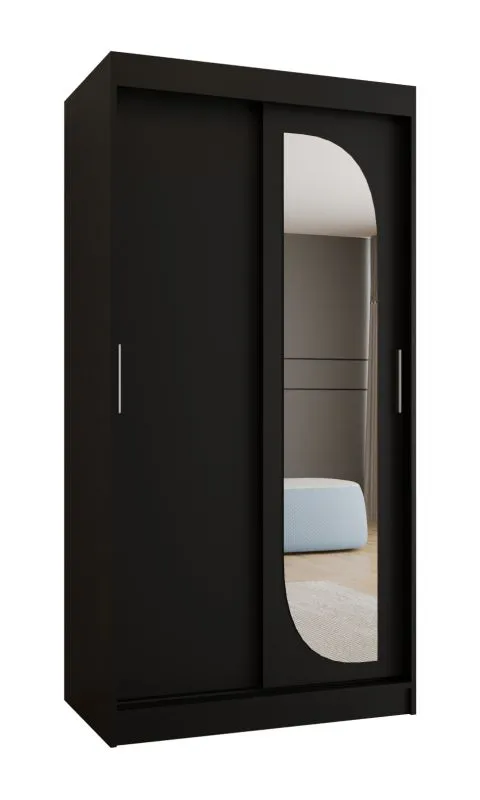 Penderie coulissante Signalkuppe 03 | Noir | 1 mètre de large | 2 tringles | 5 casiers | Porte miroir