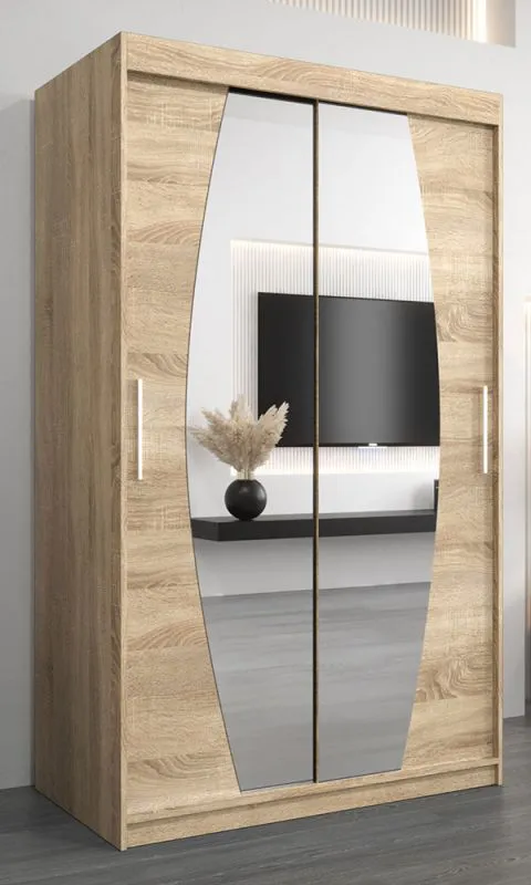 Armoire portes coulissantes avec miroir | Calvitero 02 | Chêne Sonoma | 200 x 120 x 62 cm