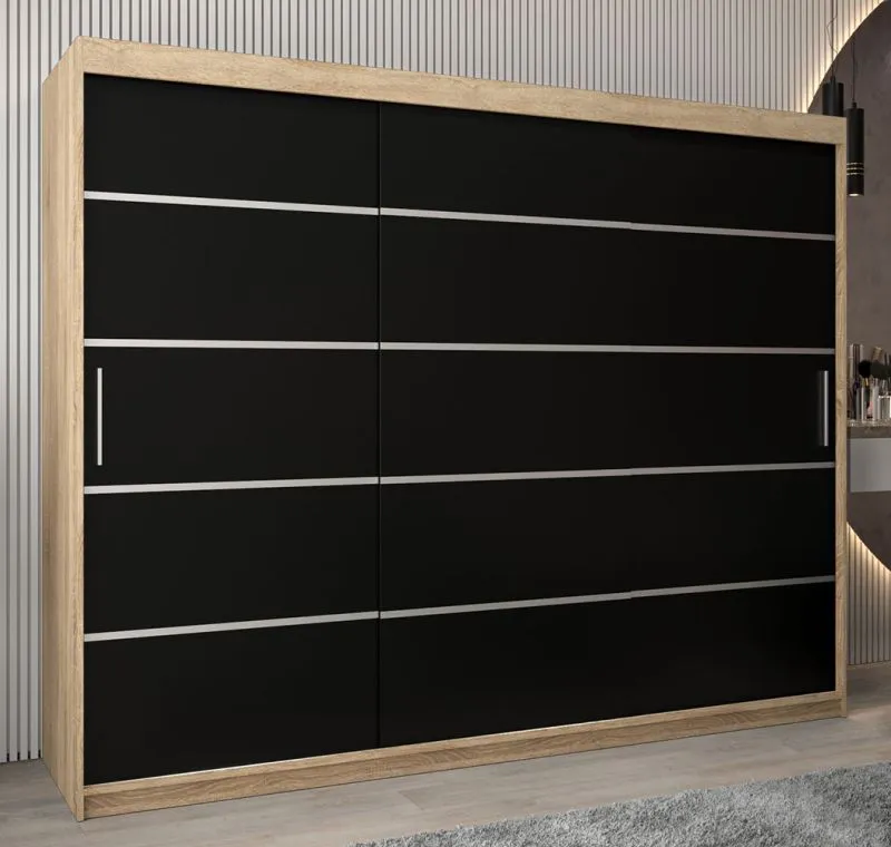 Grande armoire portes coulissantes Jan 06A | Chêne de Sonoma & Wengé | 200x250x62 cm | Rangement fonctionnel
