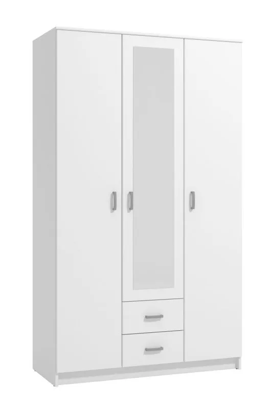 Armoire penderie Kovin 06 avec miroir | 2 portes, 2 tiroirs | 5 compartiments | Blanc | 205 x 120 x 52 cm