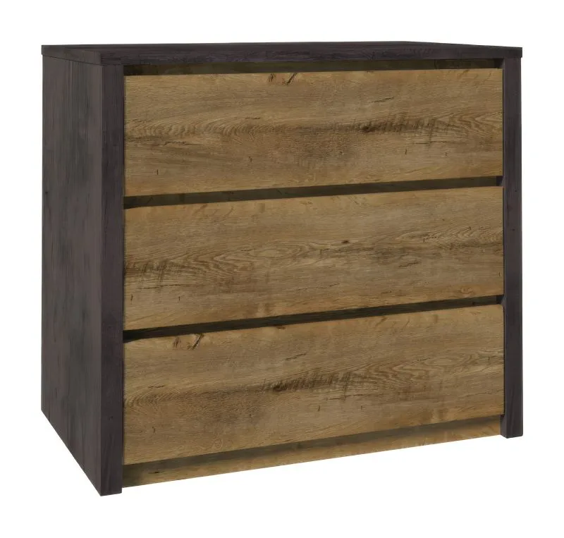 Commode Selun 04 | Chêne brun foncé & Gris | 3 tiroirs | 80 x 90 x 43 cm | Design moderne