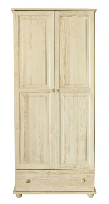 Armoire | 2 portes battantes | 1 tiroir | 1 casier | avec tringle à vêtements | 92 cm de large | Bois massif | Couleur: Naturel Abbildung