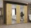Armoire penderie 2 portes miroir Korab 89 | Largeur 2,5 m | Chêne artisan | 3 compartiments | 3 tringles | Soft-Close | Poignées noires