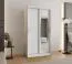 Armoire penderie Musala 02 avec porte miroir | Blanc | 100 cm de large | 5 compartiments | 2 tringles | Portes coulissantes