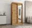 Armoire coulissante 1m | Porte miroir | Chêne Artisan | 5 casiers | 2 tringles | Penderie compacte