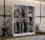 Armoire à portes coulissantes / Blanc mat / 5 compartiments / 2 tringles / Détails modernes / 1 porte miroir / 150 x 62 x 200 cm / Penderie 