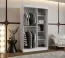 Armoire à portes coulissantes / Penderie à vêtements / Couleur : Blanc mat / 2 tringles / 5 compartiments / Porte miroir décorative / 120 x 62 x 200 cm / Détails modernes