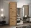 Penderie/ Armoire à portes coulissantes / 245,5 x 160 x 64 cm / 2 tringles à vêtements / Soft-Close / Miroir / Couleur : Chêne Artisan / 2 portes coulissantes / 11 compartiments