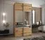 Penderie / Armoire à portes coulissantes / Couleur : Chêne Artisan / Miroir / 6 compartiments / Soft-Close / 2 tringles à vêtements / 2 portes coulissantes / 245,5 x 140 x 64 cm