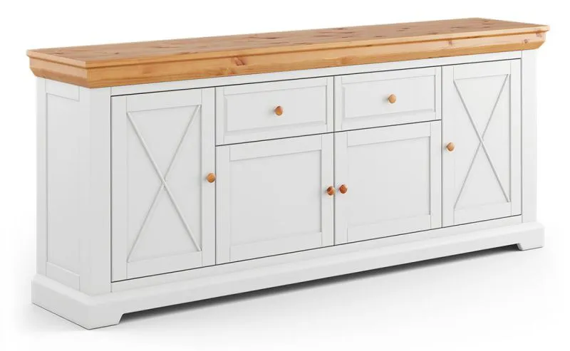 Commode Bresle 04 | Pin massif | Blanc / Naturel | 85 x 200 x 41 cm