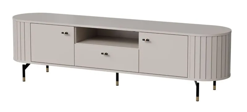 Meuble TV Annelin 05 cachemire | 49 x 180 x 40 cm | 1 tiroir, 2 portes, 3 compartiments | Pieds métal 15 cm