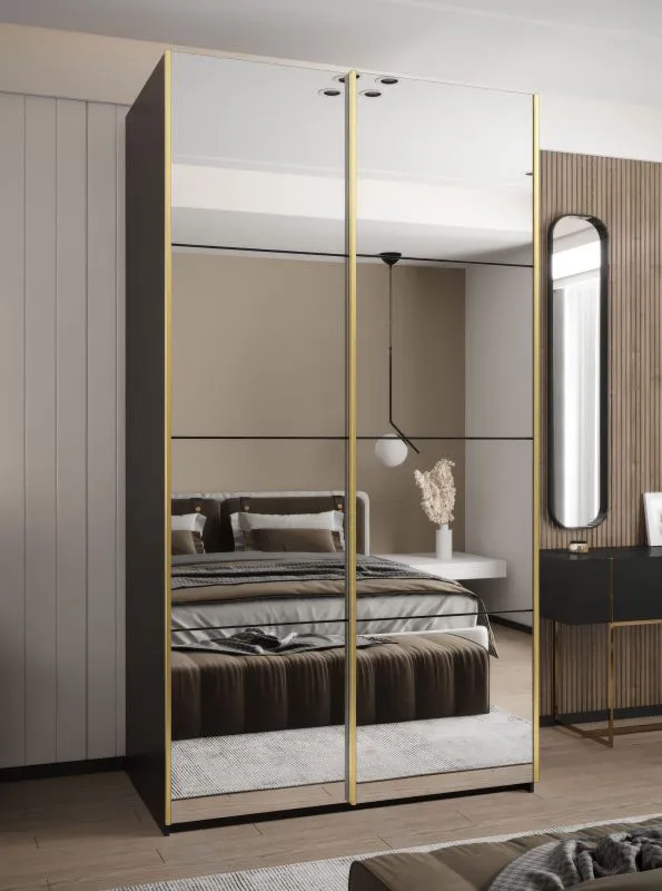 Penderie / Armoire à portes coulissantes / ABS protection des bords / 2 tringles à vêtements / 245,5 x 130 x 64 cm / Couleur : Noir / 6 compartiments / 2 portes coulissantes