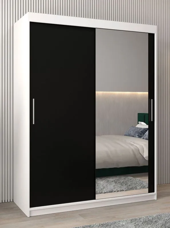 150 cm de large Armoire à portes coulissantes avec 2 portes | 5 casiers | 2 tringles à vêtements | Couleur: Blanc / Noir Abbildung