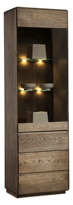 Vitrine Fazenda 03, couleur : brun foncé, chêne partiellement massif - 199 x 61 x 41 cm (h x l x p)