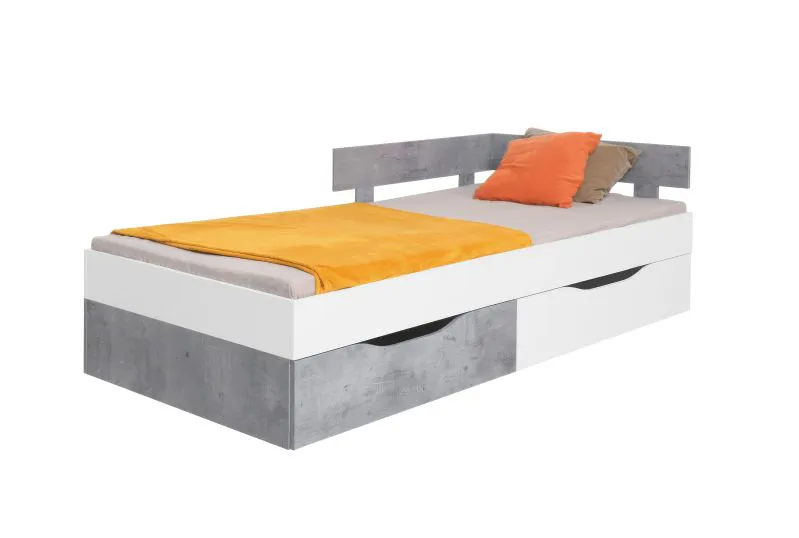 Lit enfant / adolescent Lede 16 | Gris / Blanc | 120 x 200 cm | Design moderne | 2 tiroirs