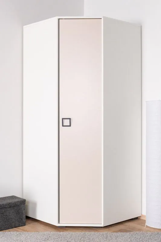 Chambre d'enfant - Armoire à portes battantes / armoire d'angle Benjamin 15, couleur : blanc / crème - Dimensions : 198 x 86 x 86 cm (H x L x P)