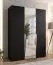 Armoire à portes battantes / Penderie / Couleur : Noir / 1 porte miroir / Poignées : cachemire / 2 compartiments / Soft-Close / 2 tringles à vêtements / Dimensions : 150 x 52 x 202 cm / ABS