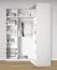 Armoire d'angle ouverte / 11 compartiments / Couleur : Blanc / 1 tringle à vêtements / 7 étagères en bois / Dimensions : 108,5 x 55 x 234 cm / 2 paniers à linge / Design universel