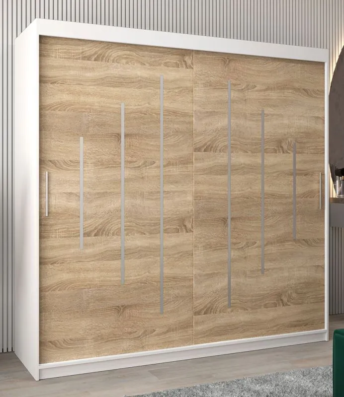 Armoire penderie à portes coulissantes Pilatus 05 | Blanc mat & chêne Sonoma | 200 x 200 x 62 cm