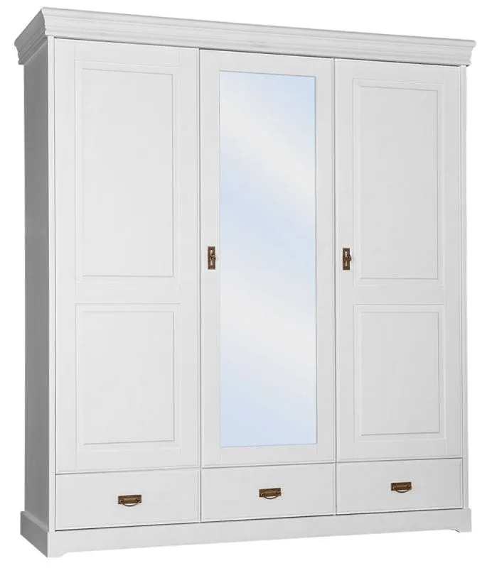 193 cm de large Armoire avec 3 portes, 5 casiers et 3 tiroirs en bois massif | Couleur: Blanc | Profondeur: 62 cm Abbildung