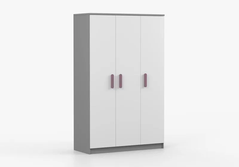 Armoire penderie Smolikas 113 | 1,2 m de large | 3 portes | 9 étagères | Blanc / Gris | 192 x 120 x 50 cm