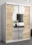 Armoire penderie à portes coulissantes Robinyera 03 avec miroir | Blanc mat & chêne Sonoma | 200 x 150 x 62 cm