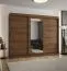 Penderie / Armoire à portes coulissantes / Couleur : Noyer / 1 porte miroir / 2,5 mètres de large / 10 compartiments / Glissières en aluminium / 2 tringles à vêtements