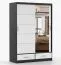 Armoire penderie à portes coulissantes 1,5 m | Lusatian 07 | Blanc / Noir | Miroir | 6 compartiments | 2 tiroirs | 218 x 150 x 61