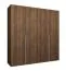 Armoire à portes battantes avec système de fermeture Soft-Close / Couleur : Noyer / 2 mètres de large / Deux tringles à vêtements / Penderie / Poignées : Argentées / Deux compartiments