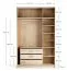 Porte pliante / Armoire / Couleur : Blanc / Chêne / 2 portes / 3 tiroirs / 140 x 60 x 225 cm / Une tringle à vêtements / Éclairage LED avec capteur inclus