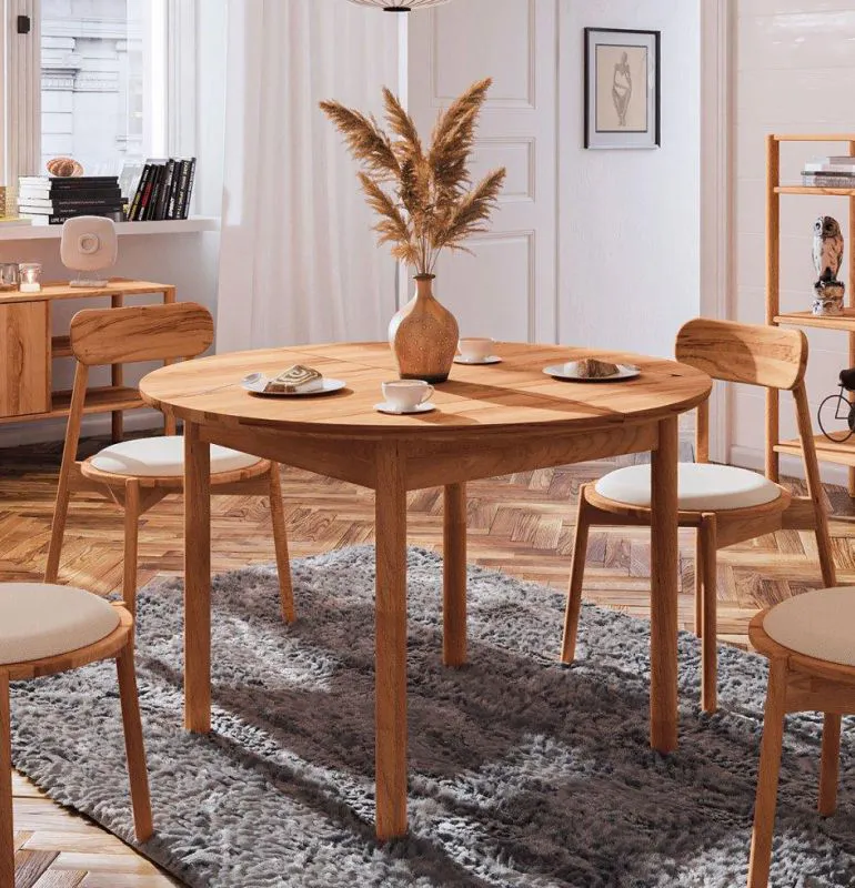 Table de salle à manger à ralonge Wellsford 53, bois de hêtre massif huilé - Dimensions : 100-140 x 100 cm (l x p)