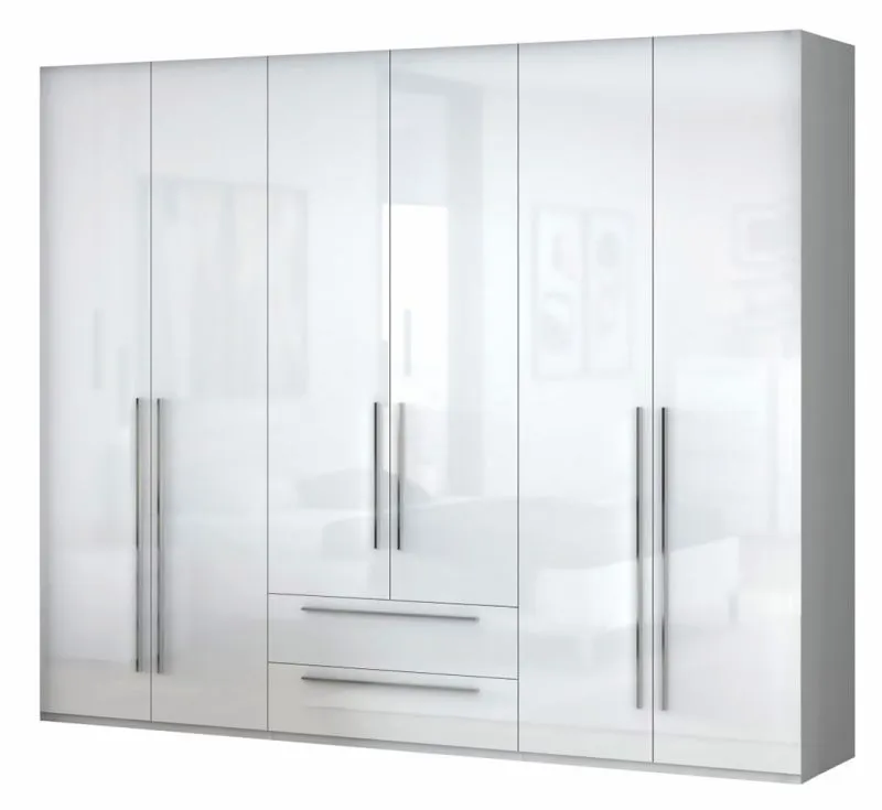 Grande Armoire | 6 portes battantes | 2 tiroirs | 7 casiers | avec 3 tringles à vêtements | 272 cm de large | Couleur: Blanc Abbildung