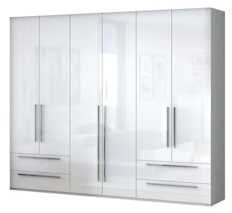 Grande Armoire | 6 portes battantes | 4 tiroirs | 5 casiers | avec 3 tringles à vêtements | 272 cm de large | Couleur: Blanc Abbildung
