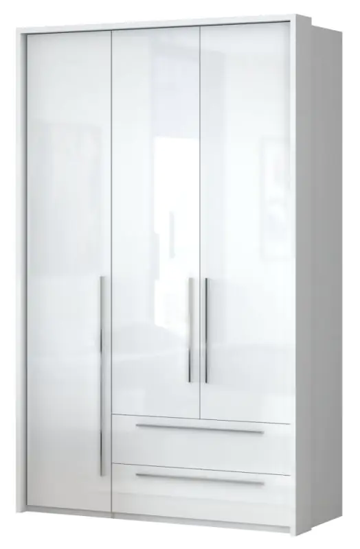 Armoire à portes battantes / armoire avec cadre LED Siumu 27, Couleur : Blanc / Blanc brillant - 226 x 142 x 60 cm (H x L x P)